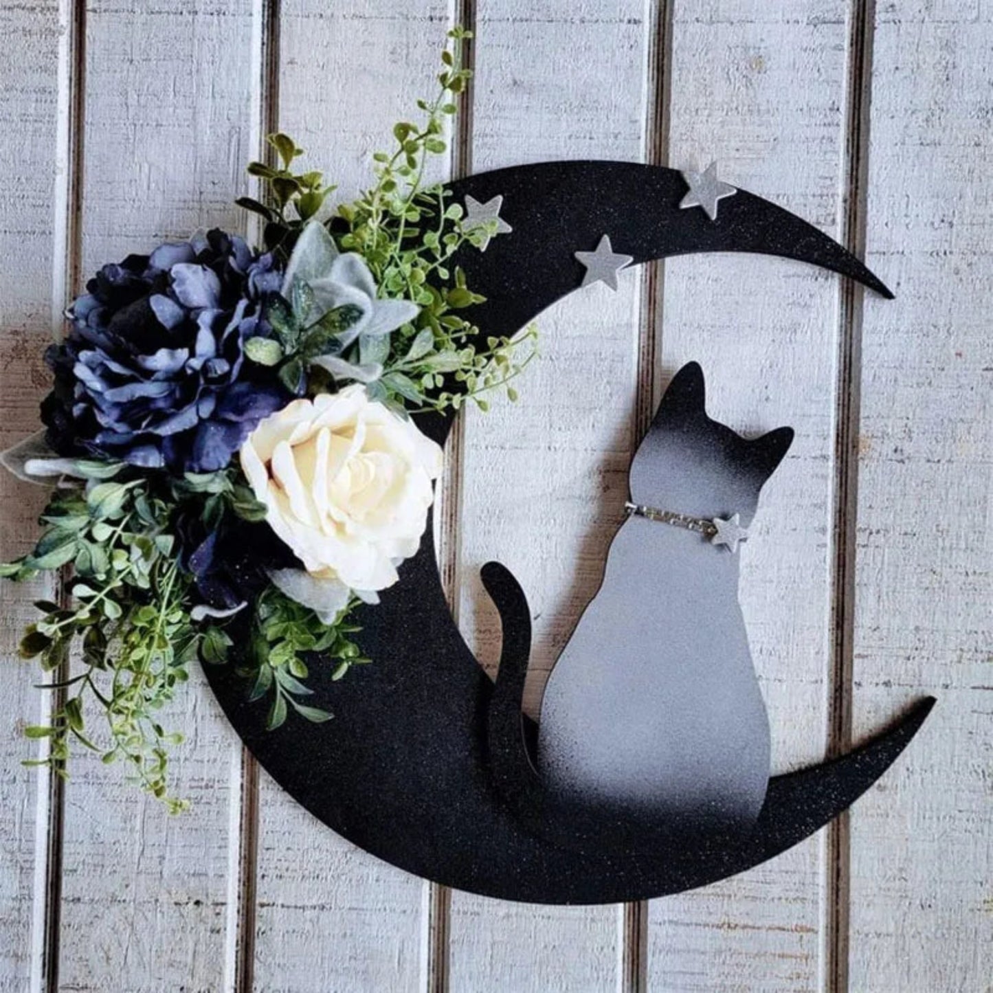 Halloween Moon Cat Flower Wreath Door Hanging Decorations Simulate Black Rose Rattan Circle Atmosphere Decorations Wall Garland