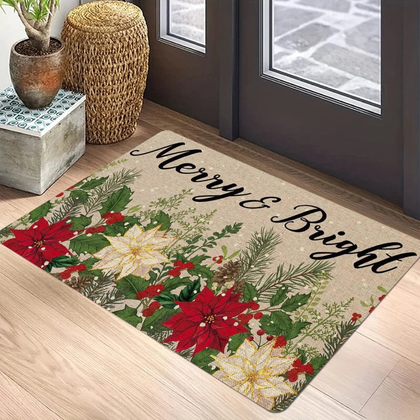 Christmas Tree Welcome Mat Anti-Slip Carpet for Bathroom Kitchen Bedroom Living Room Entrance Rug Home Decor Doormat