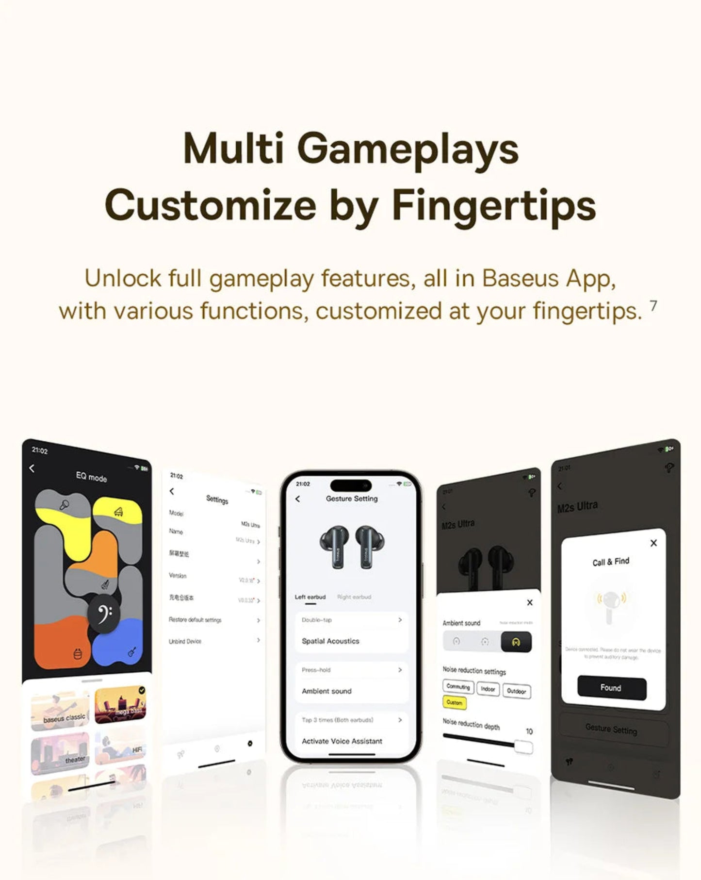 Baseus Bowie M2s Ultra Wireless Earphones Smart Screen 52dB Noise Cancelling Bluetooth 5.4 Headphones 3D Audio Spatial Earbuds