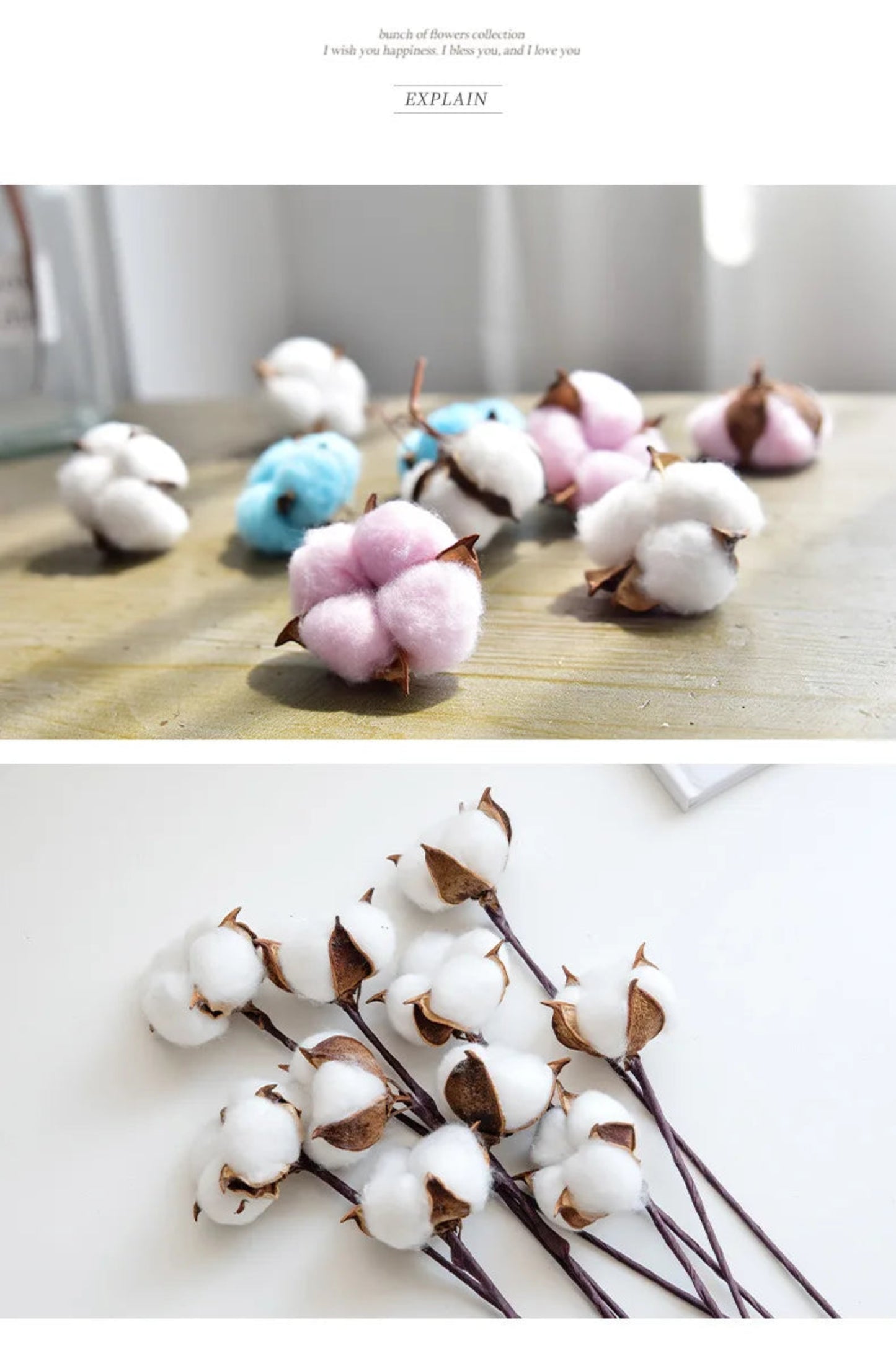 10pcs Cotton Head Natural Dried Flower Artificial Flower Cotton Home Christmas Decor DIY dried cotton bunch flower arrangement