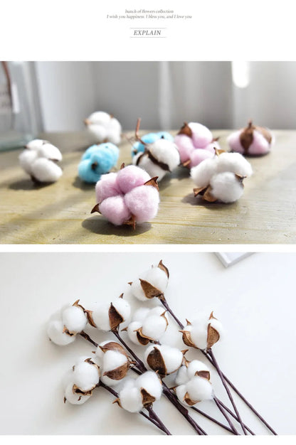 10pcs Cotton Head Natural Dried Flower Artificial Flower Cotton Home Christmas Decor DIY dried cotton bunch flower arrangement