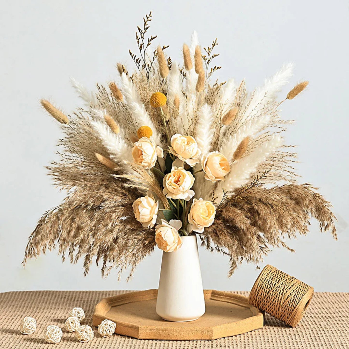 56pcs Artificial Flowers Faux Peony Mix Dried Pampas Grass Bouquets Elegant Boho Home Wedding Centerpieces Luxury Decoration