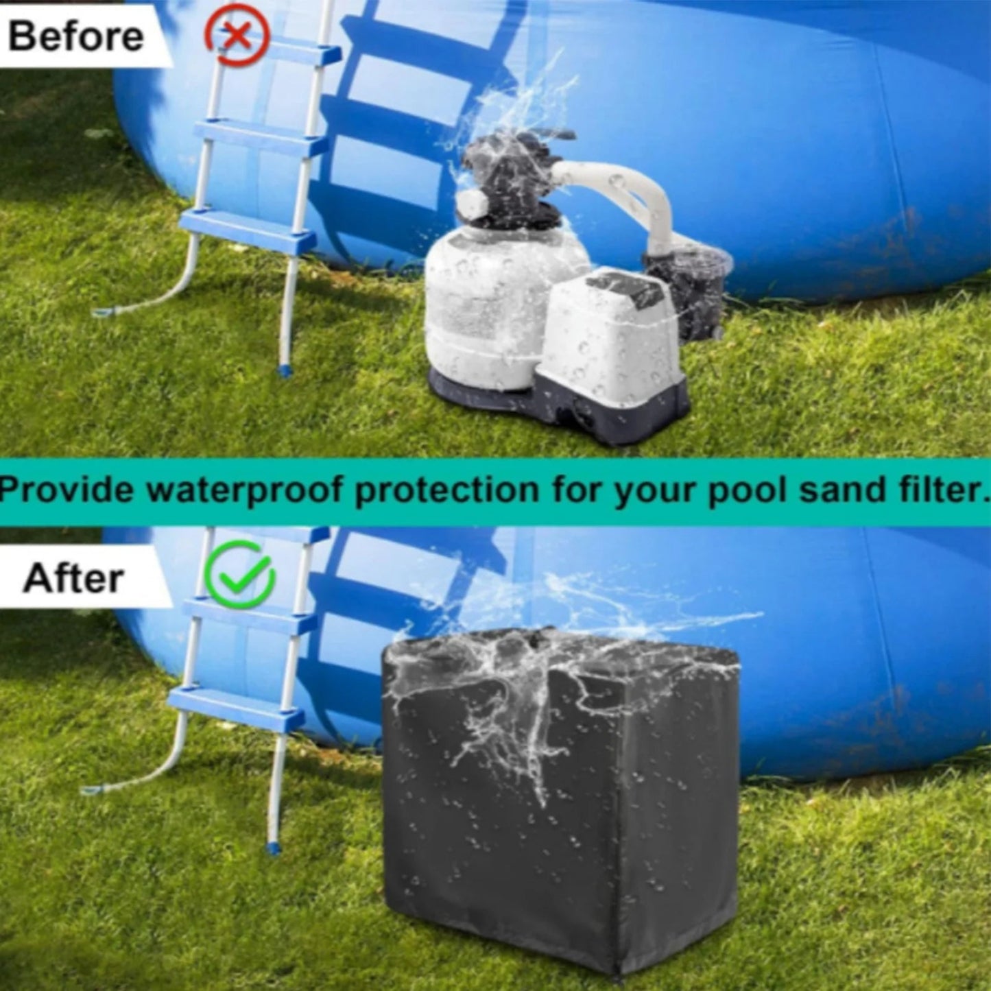 Universal Sand Filter Pump Cover 420D Oxford Fabric Waterproof UV Resistant Protection Sleeve for Swimming Pool Pump Dust Cover