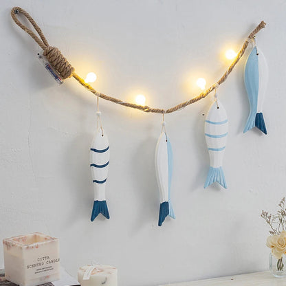 Mediterranean Fish Wall Hanging Pendant LED Light Fish String Ornament Home Bedroom Café Bar Decoration Ocean Nautical Theme