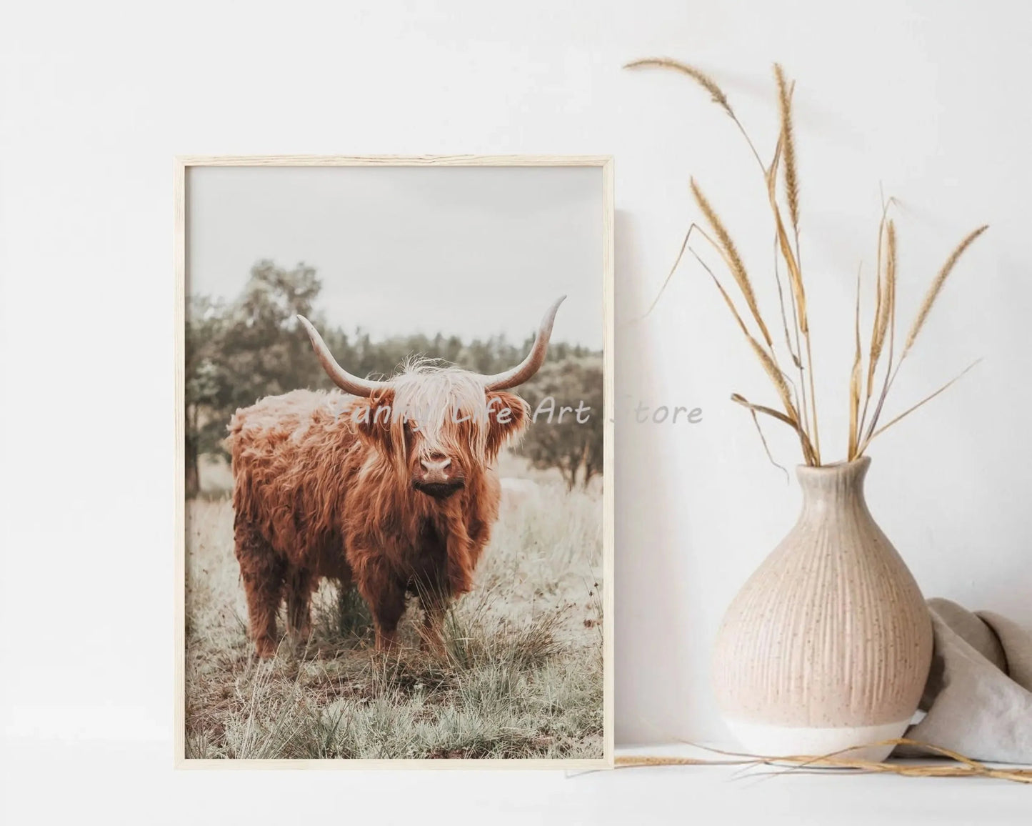 Boho Rustic Western Farmhouse Highland Cow Horse Minimalist Wall Art Canvas Painting Posters for Living Room Modern Home Decor