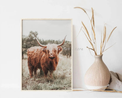 Boho Rustic Western Farmhouse Highland Cow Horse Minimalist Wall Art Canvas Painting Posters for Living Room Modern Home Decor