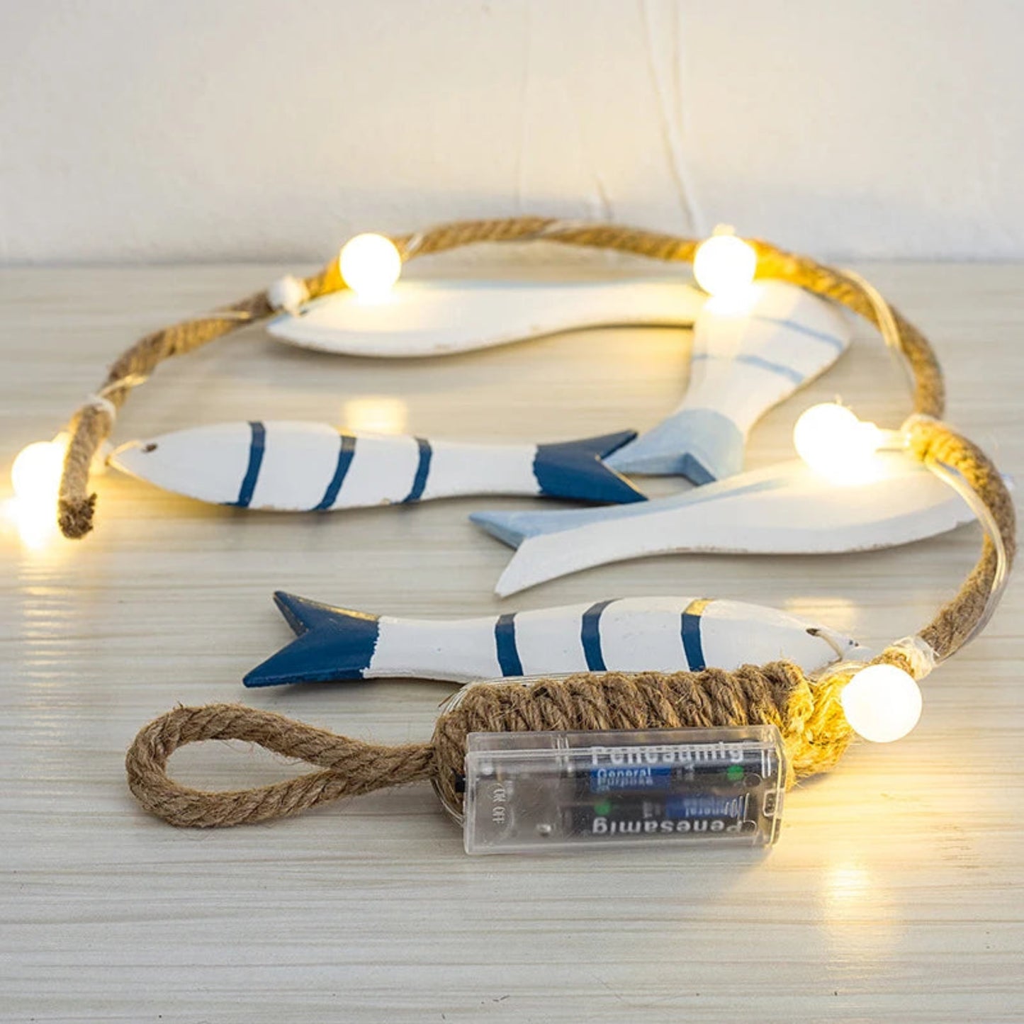 Mediterranean Fish Wall Hanging Pendant LED Light Fish String Ornament Home Bedroom Café Bar Decoration Ocean Nautical Theme