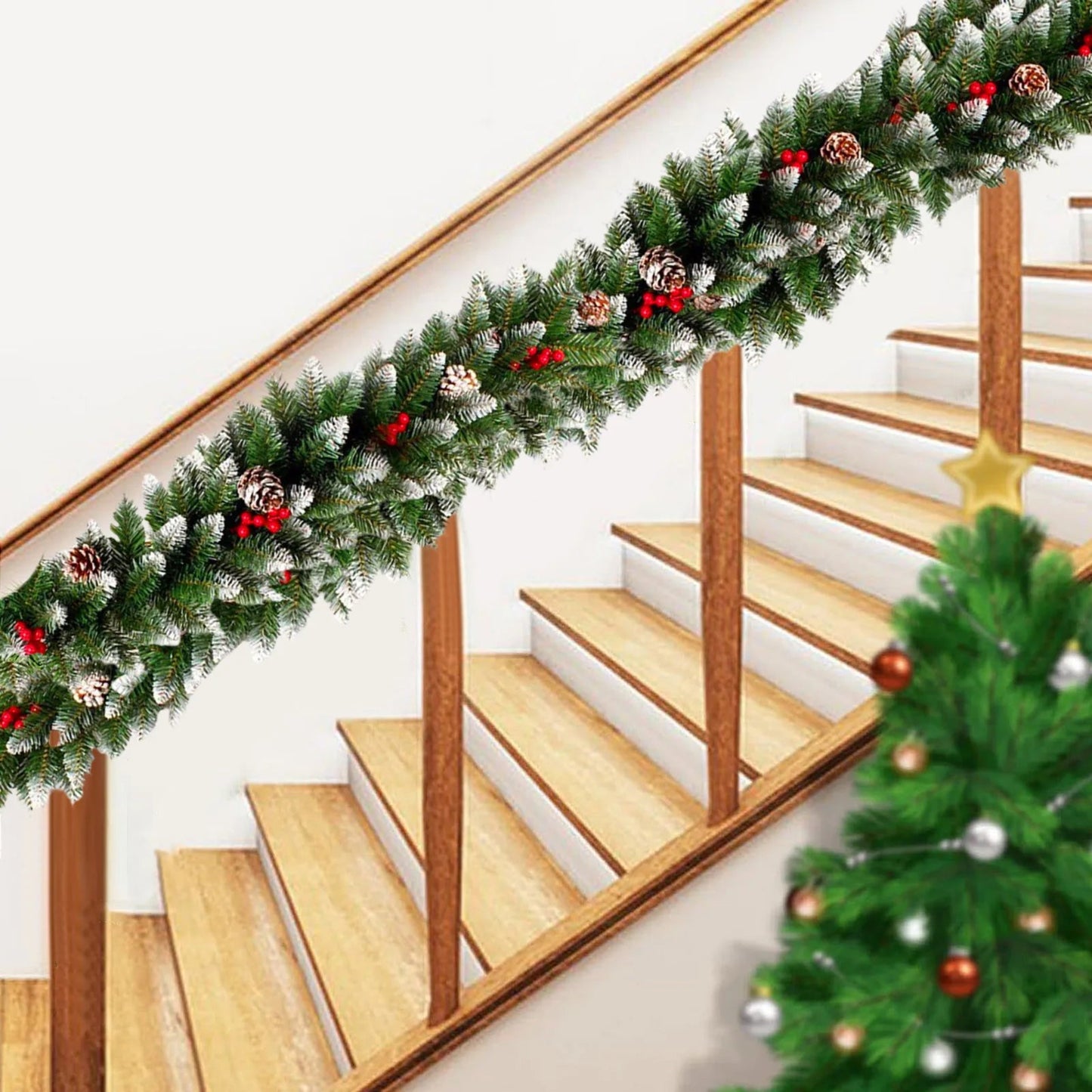 2025 Christmas Wreath Lighted Artificial Flower Tree Garland For Mantel PreInstalled Lighting Imitation Green Christmas Wreath