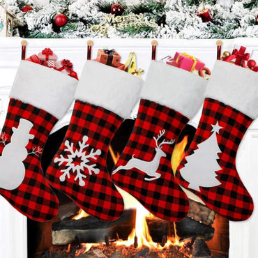 Christmas Stocking 17 Inch Large Buffalo Plaid, Faux Fur Cuff, Fireplace Hanging Sock, Perfect for Holiday Party Decorations