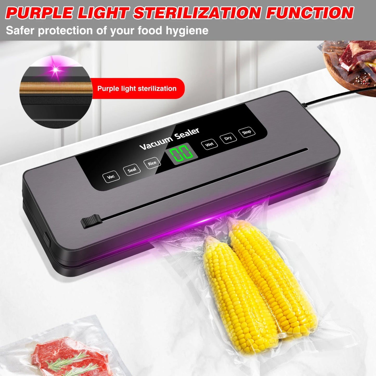Vacuum Sealer Machine with 10 Sealer Bags and Built-in Cutter, 5 Modes One-touch Sealing for Sous Vide Cooking Dry & Moist Foods