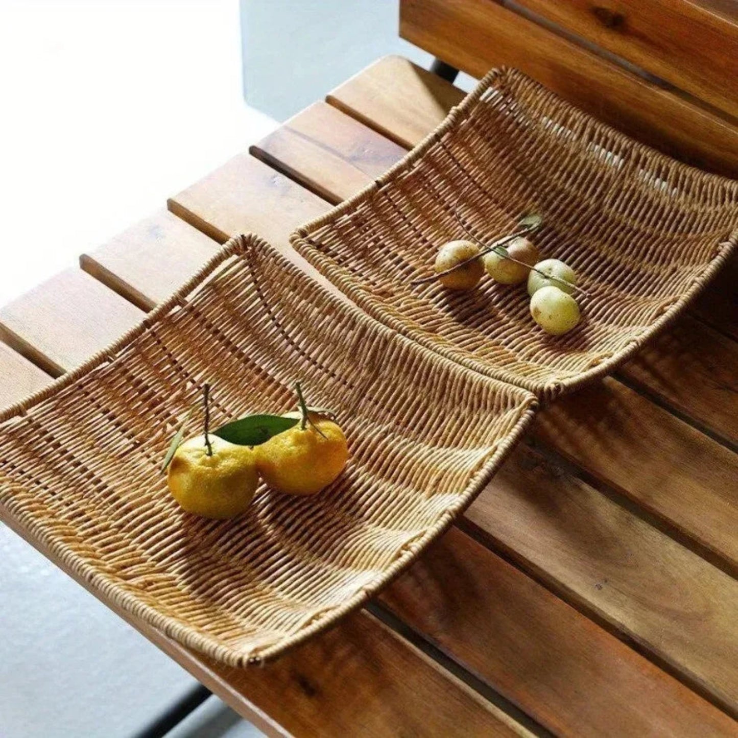 Handwoven Rattan Storage Basket Wicker Tray Picnic Basket Bread Food Plate Fruit Cake Sundries Box Tray