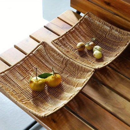 Handwoven Rattan Storage Basket Wicker Tray Picnic Basket Bread Food Plate Fruit Cake Sundries Box Tray