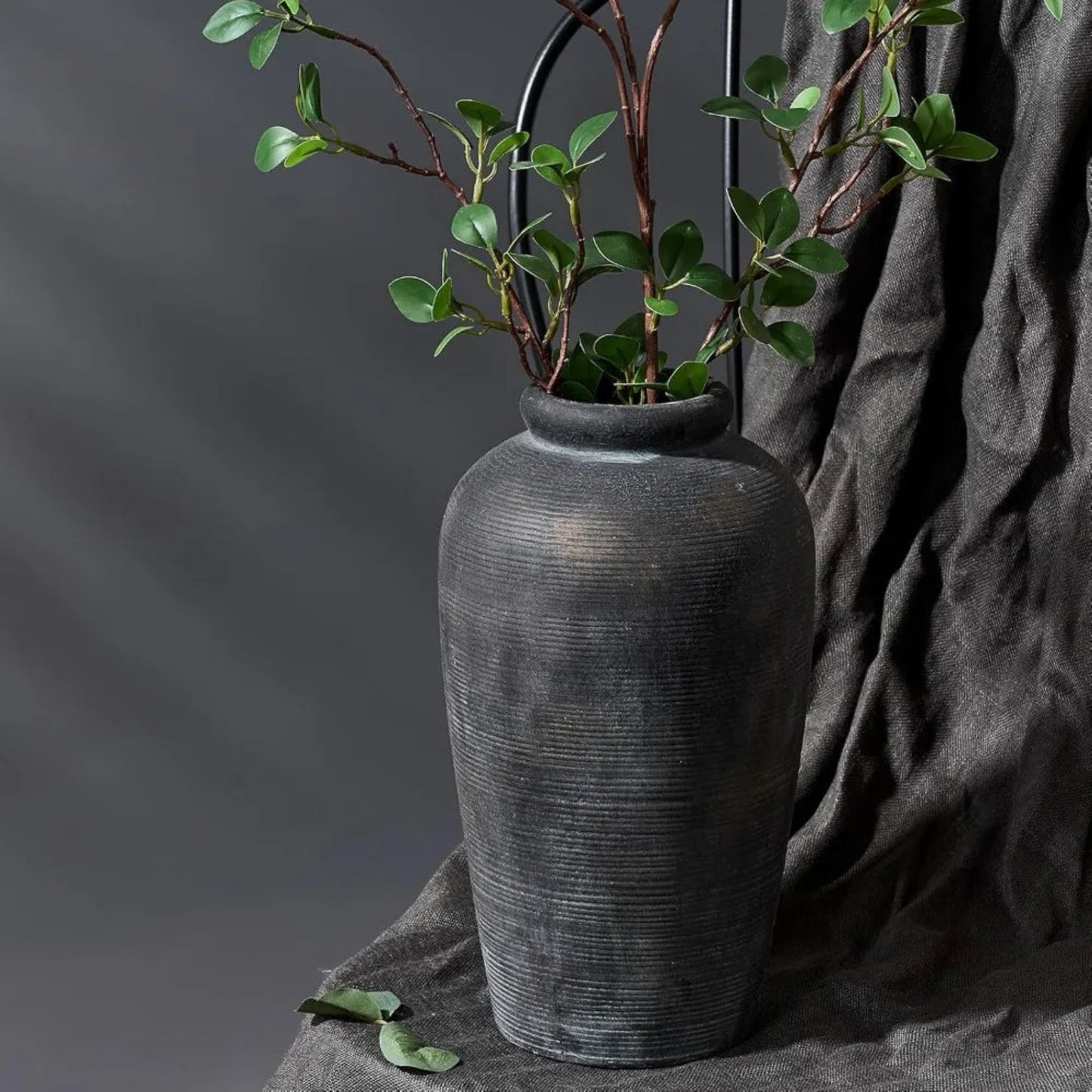 Large Ceramic Rustic Vase, 11 inch Minimalist Decorative Farmhouse Tall Vase for Home Decor, Living Room, Shelf Decor, Enterway,