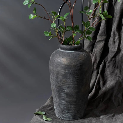 Large Ceramic Rustic Vase, 11 inch Minimalist Decorative Farmhouse Tall Vase for Home Decor, Living Room, Shelf Decor, Enterway,