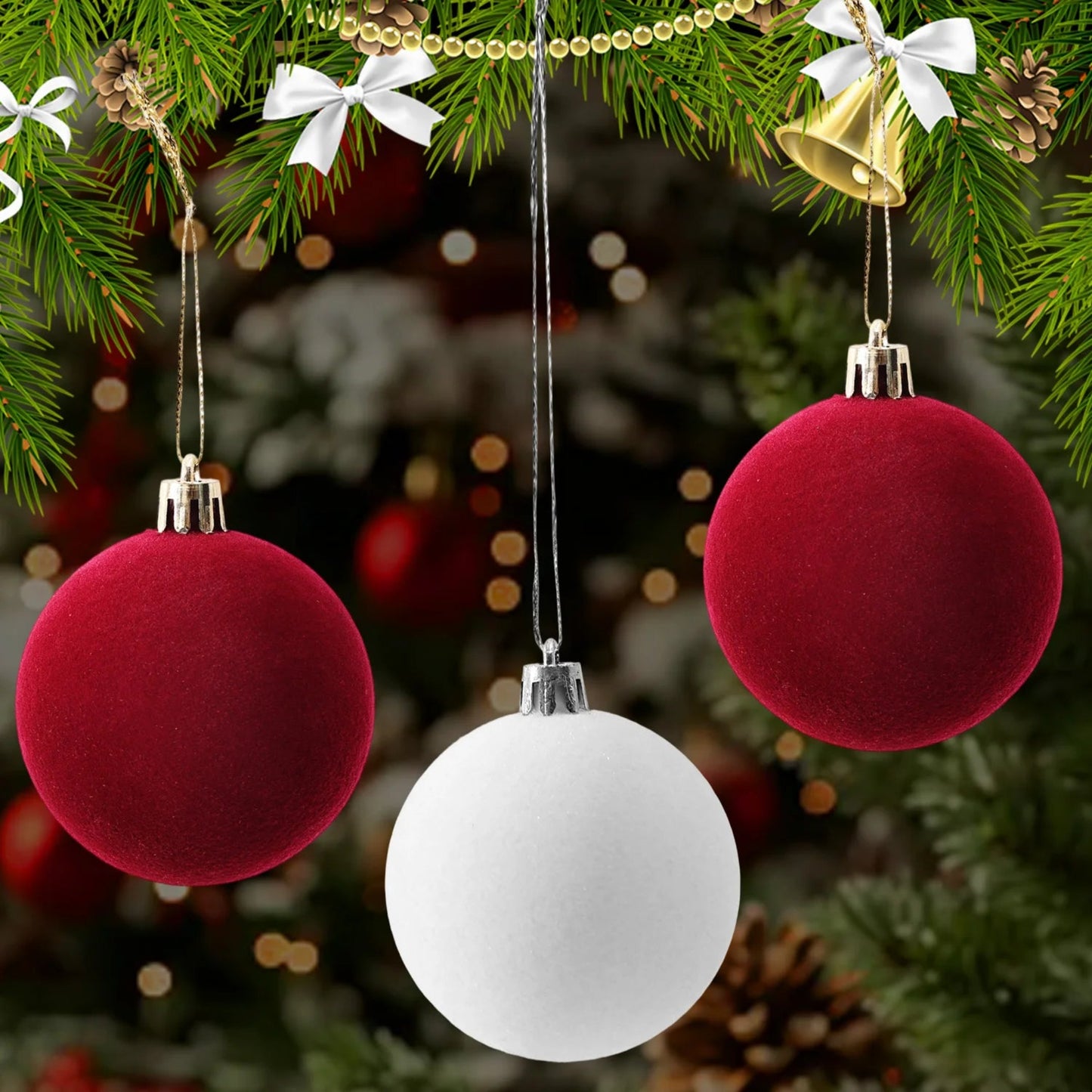 6cm Wine Red Velvet Christmas Balls for Xmas Tree Flocked Xmas Ball Hanging Pendents Navidad Festival Party Home Decor Supplies