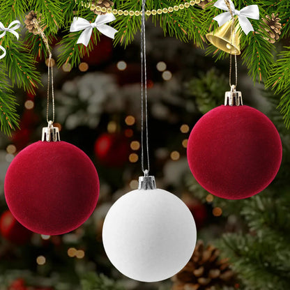 6cm Wine Red Velvet Christmas Balls for Xmas Tree Flocked Xmas Ball Hanging Pendents Navidad Festival Party Home Decor Supplies
