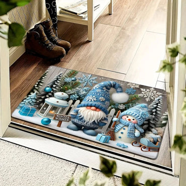 Christmas Blue Hat Dwarf, Snowman, Carpet Home Decoration, Entry Door, Bathroom Anti-Slip And Super-Absorbent Floor Mat