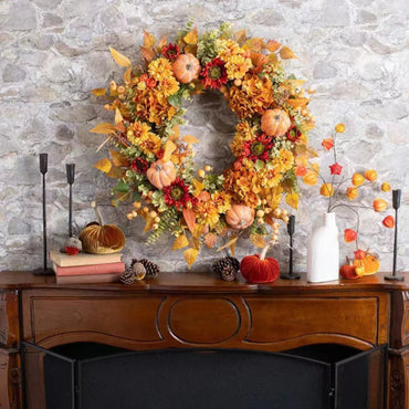 45x45cm Fall Wreaths Autumn Harvest Pumpkin Berry Wreath Maple Leaves Flower Wreaths For Thanksgiving Festive Party Supplies