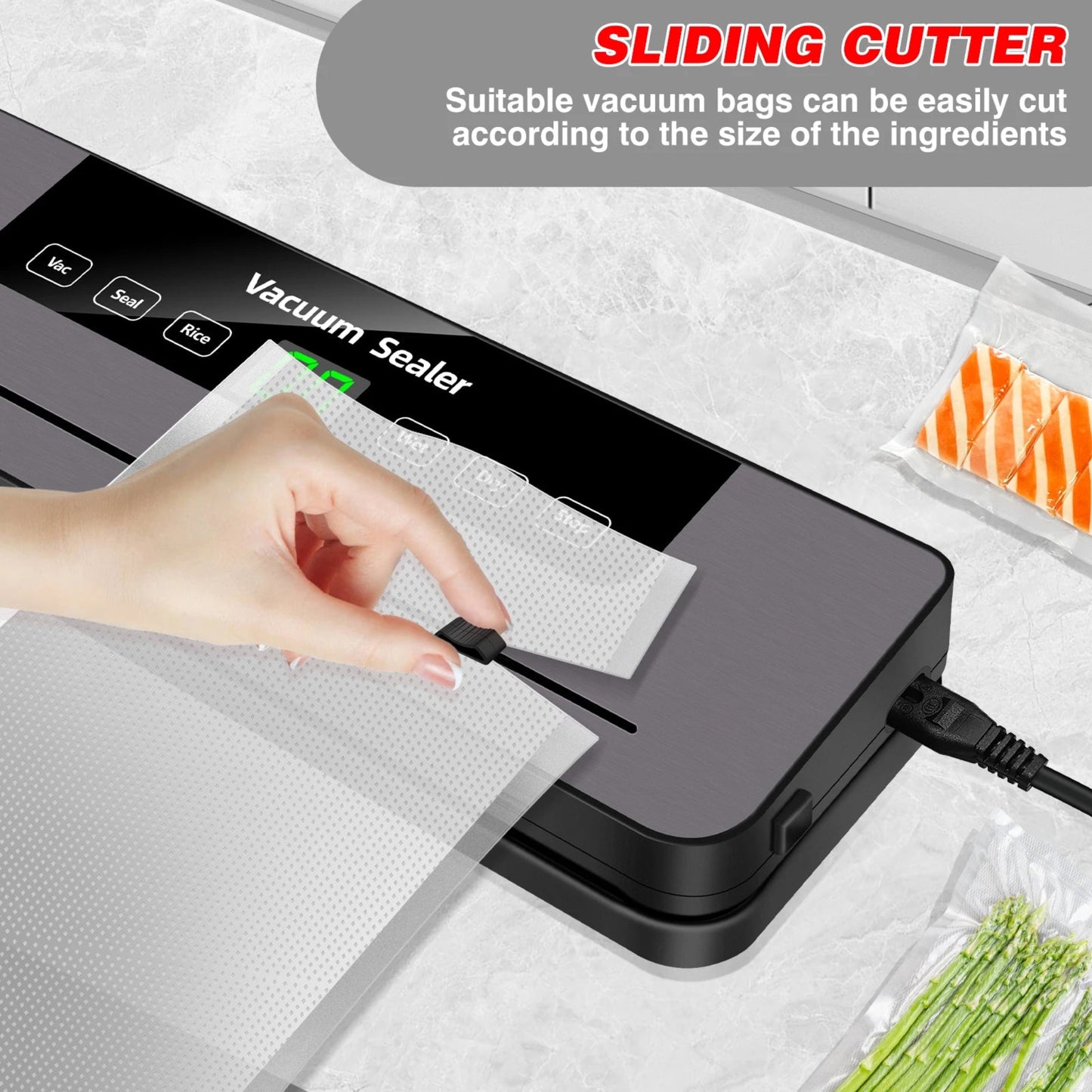Vacuum Sealer Machine with 10 Sealer Bags and Built-in Cutter, 5 Modes One-touch Sealing for Sous Vide Cooking Dry & Moist Foods