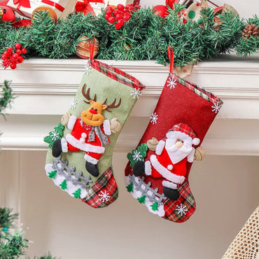 Christmas Stockings Set Santa Snowman Sock Christmas Ornament Plush Santa Claus/Snowman/Bear/Elk for Navidad CandyGift Bag Party