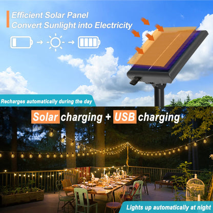 Solar G40 Outdoor String Lights with Remote Controls LED Shatterproof Globe Bulb IP65 Waterproof Patio Light for Garden Decor