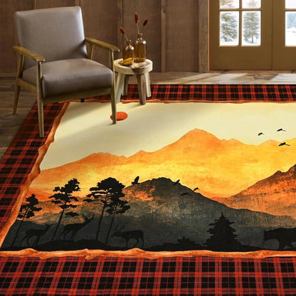 FRAMICS Farmhouse Area Rug 2x3, Rustic Cabin Lodge Deer Moose Bear Washable Rugs Non Slip, Country Wildlife Area Rug for Kitchen