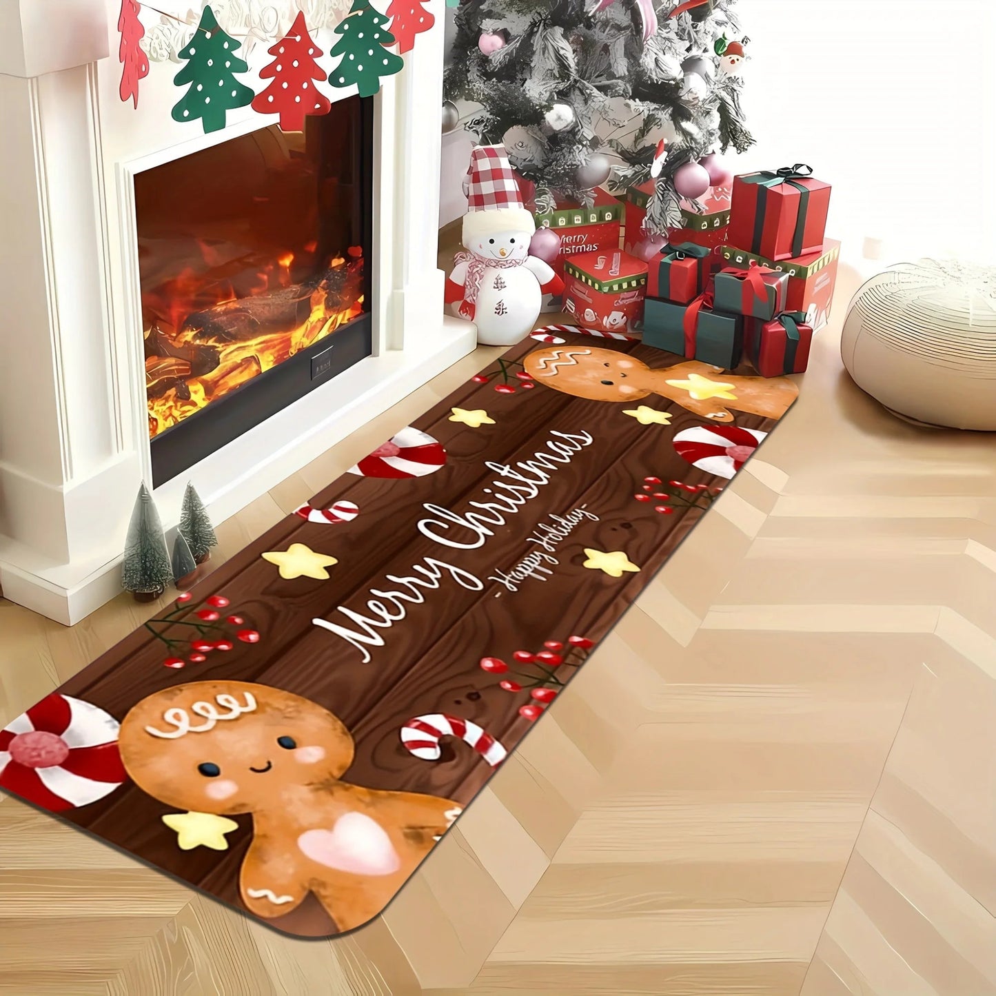 Christmas Gingerbread Man Kitchen Floor Mat Decor Kitchen Hallway Balcony Rugs Bedroom Non-slip Doormat Xmas Decorations