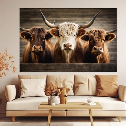Retro Modern Farmhouse Highland Cows Family Cow Art Poster Canvas Painting Wall Prints Picture for Living Room Home Decor