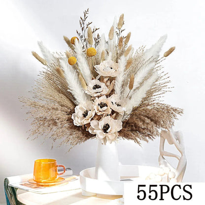 56pcs Artificial Flowers Faux Peony Mix Dried Pampas Grass Bouquets Elegant Boho Home Wedding Centerpieces Luxury Decoration