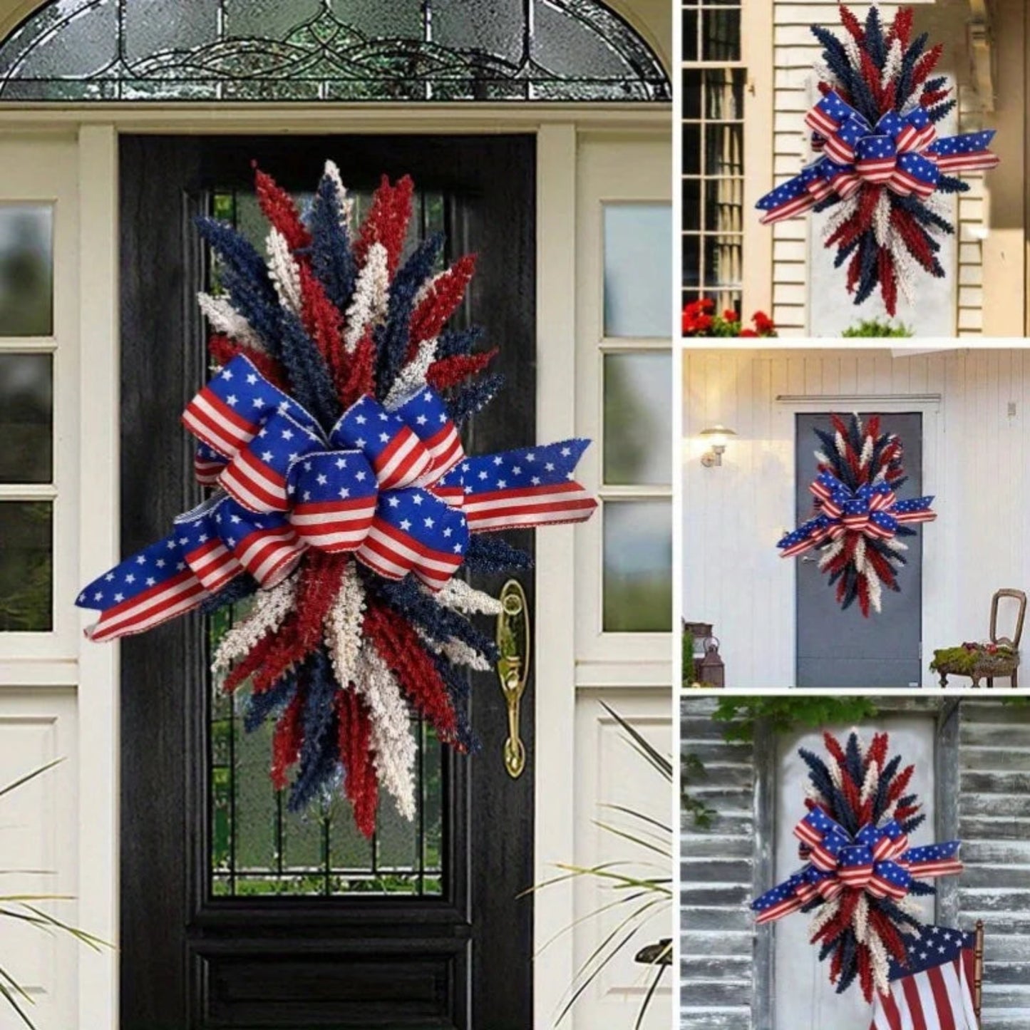 Patriotic Wreath for Front Door 4th of July Wreath White Independence Day Blue Red Wreath for Memorial Independence Day