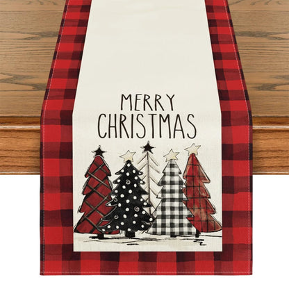 Merry Christmas Table Runner Red Black White Checkered Xmas Table Runner Christmas Party Table Home Decorations New Year Holiday
