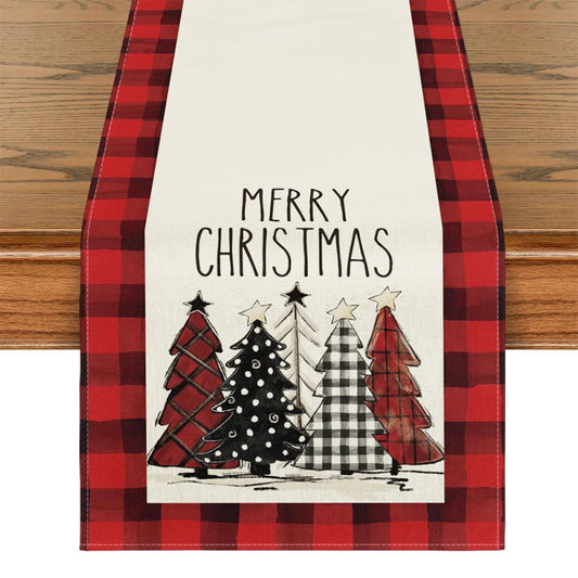 Merry Christmas Table Runner Red Black White Checkered Xmas Table Runner Christmas Party Table Home Decorations New Year Holiday