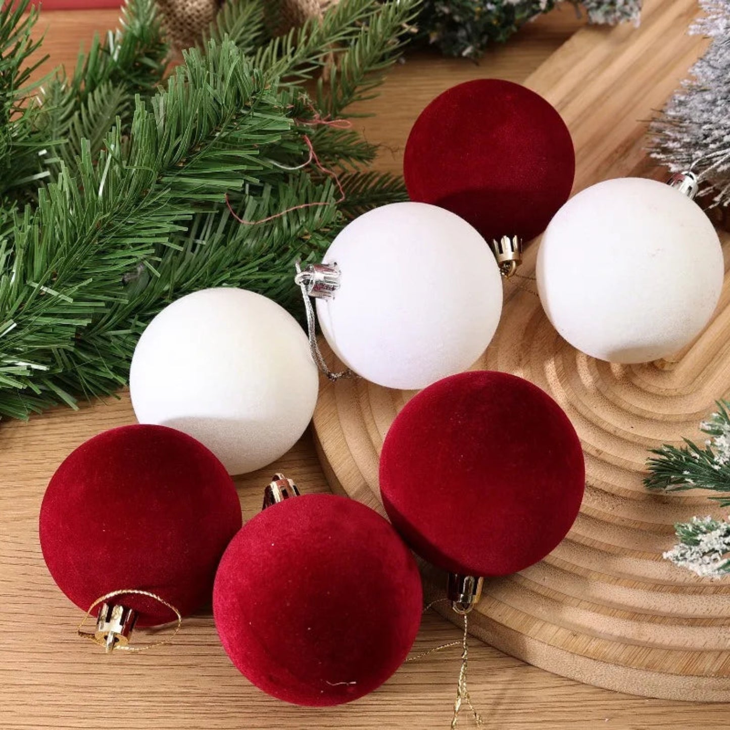 6cm Wine Red Velvet Christmas Balls for Xmas Tree Flocked Xmas Ball Hanging Pendents Navidad Festival Party Home Decor Supplies