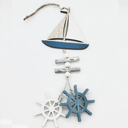 Studio Props Wall Hanging Hand Made Mediterranean Starfish Hung Fish Nautical Decor Hang Wood Marine Pendant for Home Decoration