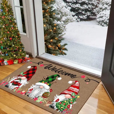 Christmas Gnome Welcome Doormat, Durable Non-Slip, Indoor/Outdoor Mat, Entrance Hallway Rug For Winter Home Decor