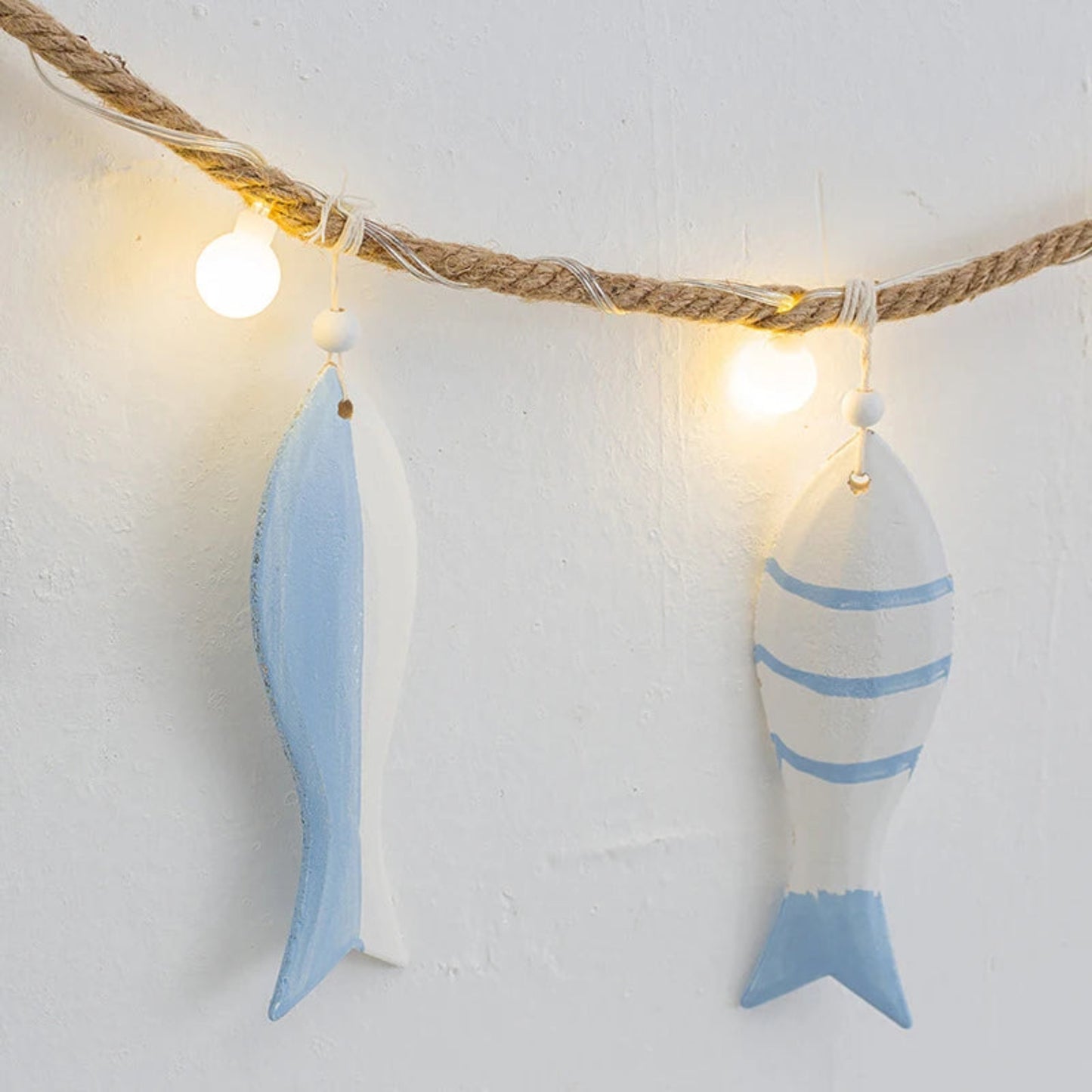 Mediterranean Fish Wall Hanging Pendant LED Light Fish String Ornament Home Bedroom Café Bar Decoration Ocean Nautical Theme