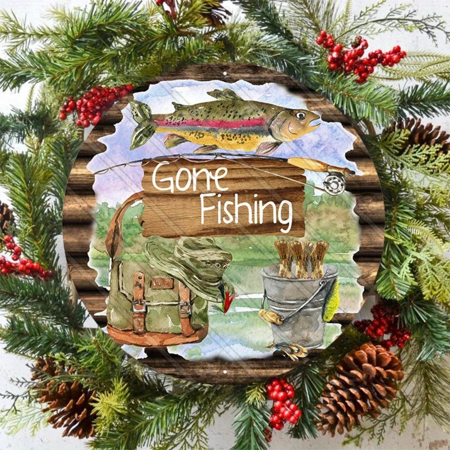 Rustic Aluminum Gone Fishing Sign, Durable Wall and Door Decor, Perfect for Home, Cafe, Garage, Attractive Fisherman Theme