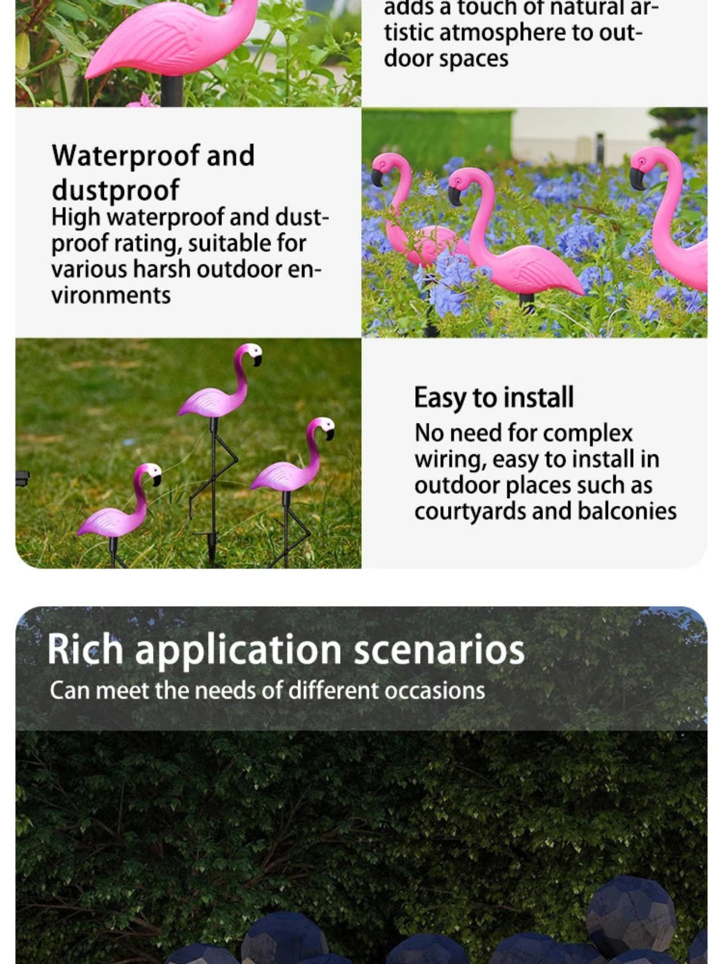 3PCS Solar Flamingo Ground Lamp Outdoor Patio Garden Decoration Led Simulation Decoration Lights
