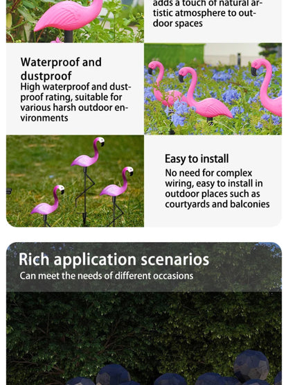 3PCS Solar Flamingo Ground Lamp Outdoor Patio Garden Decoration Led Simulation Decoration Lights