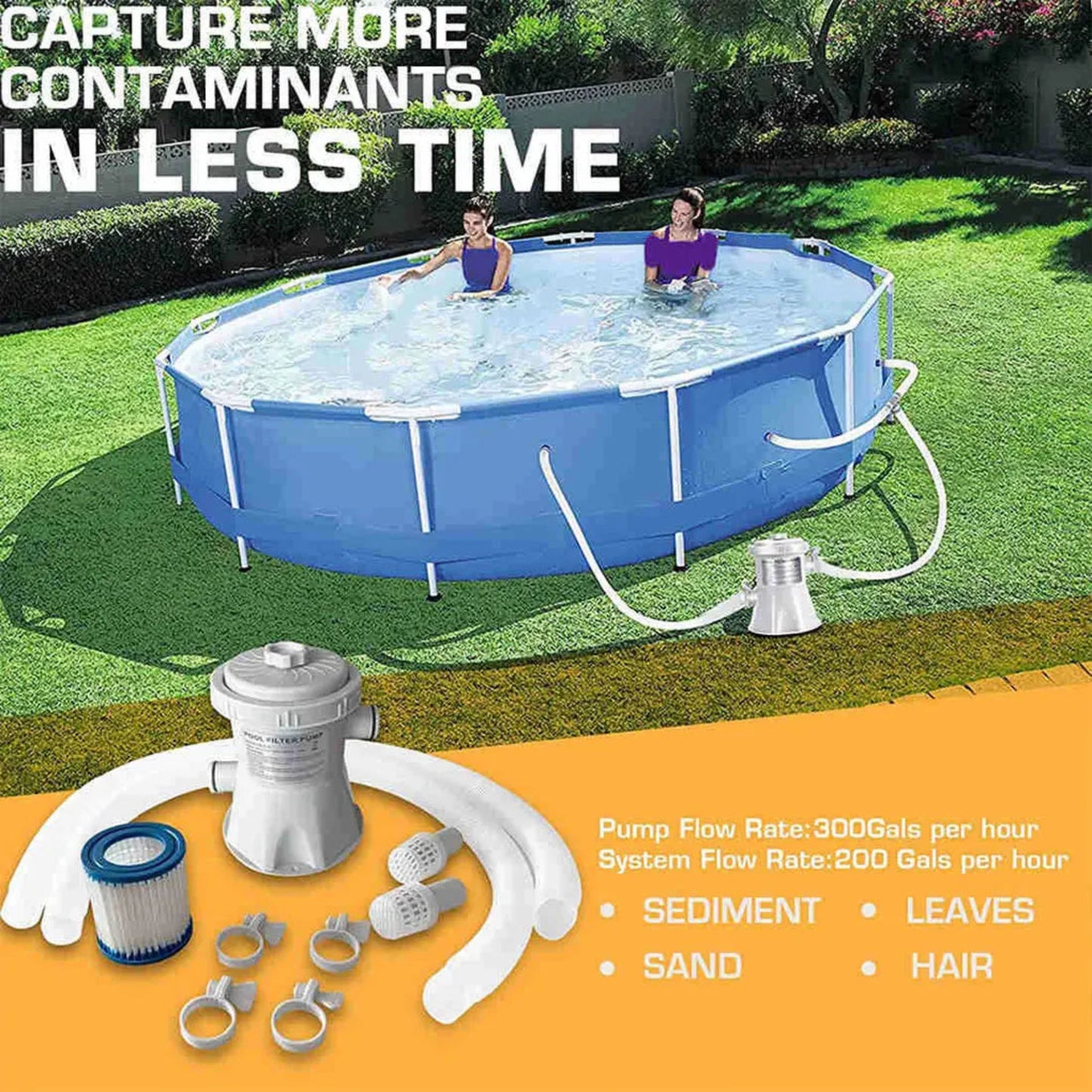 Pool Filter Pump 300 GPH Paddling Pool Electric Water Pump With 2 Pool Filter Cartridge Pool Pumps Ground Small Pool Filter Pump