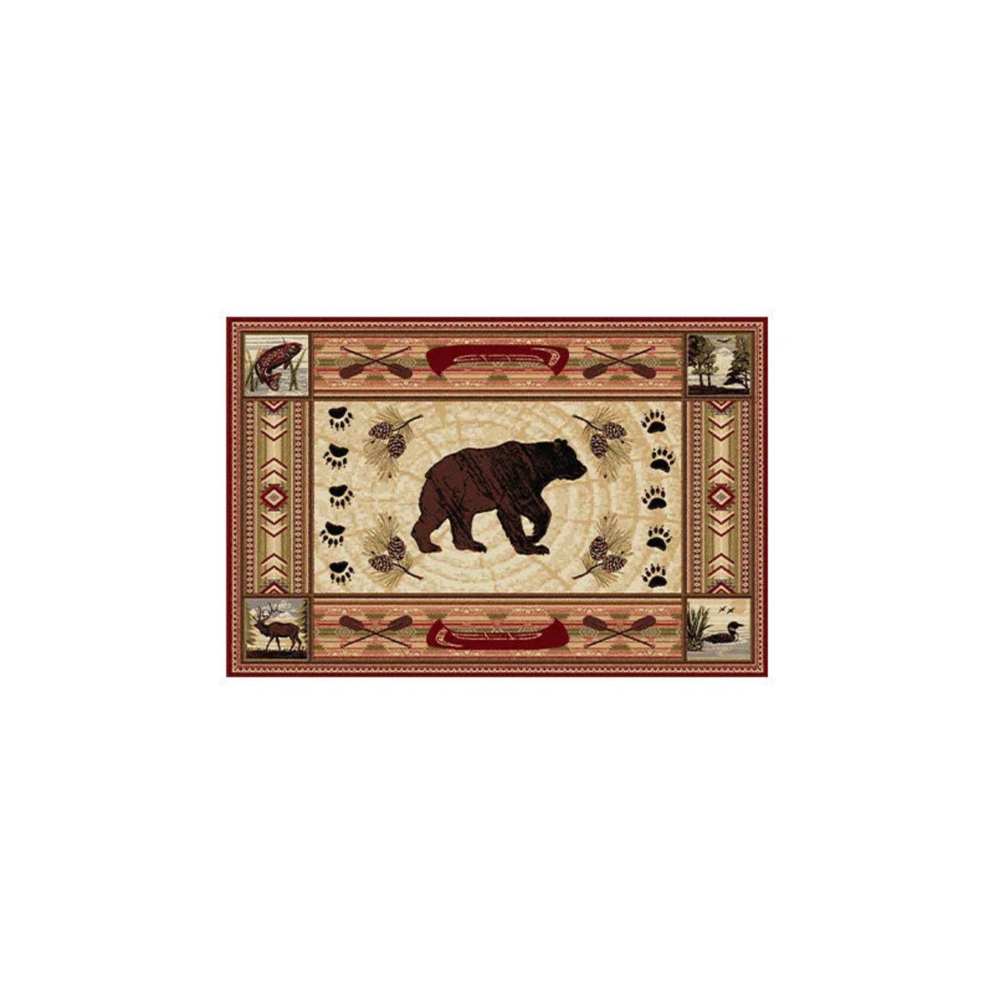 Buffalo Bear Rustic Rug Large Area Non-Slip Carpet Bear Elk Deer Wildlife Carpet Living Room Entrance Door Mats Indoor Foot Mat