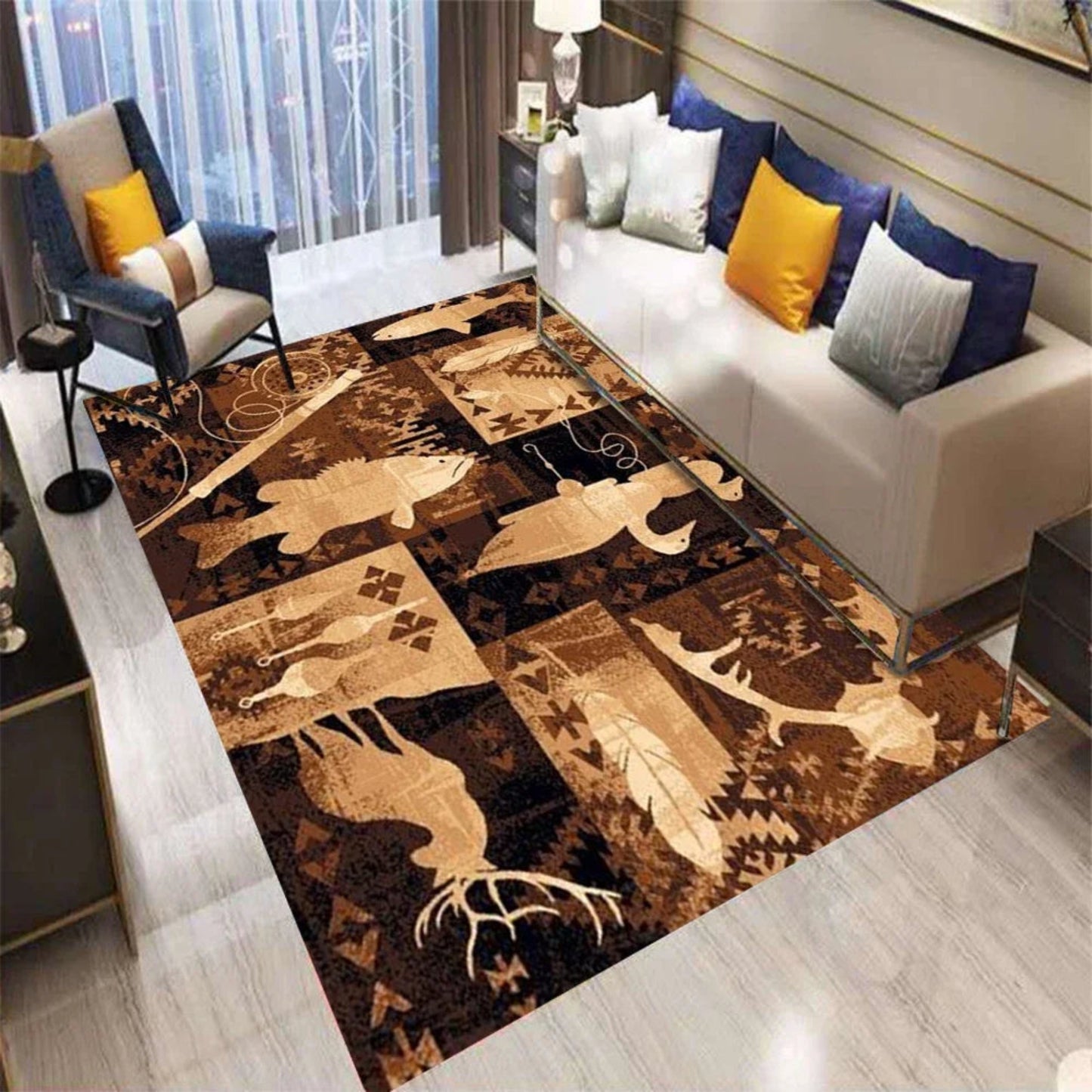 Rustic Cabin Area Mat Southwestern Lodge Bear Nature Print Mat with Large for Living Room Bedroom Home Decor Rugs for Bedroom