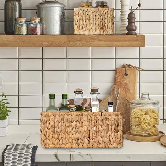 Wicker Storage Baskets for Shelves,Made of Water Hyacinth,Set of 3,Storage for Bedroom,Bathroom,Living Room,etc