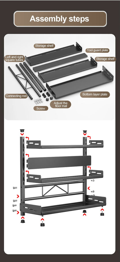 3 Tier Spice Storage Rack for Countertop Adjustable Spice Organization for Cabinet Kitchen Organizer Metal Shelf Black