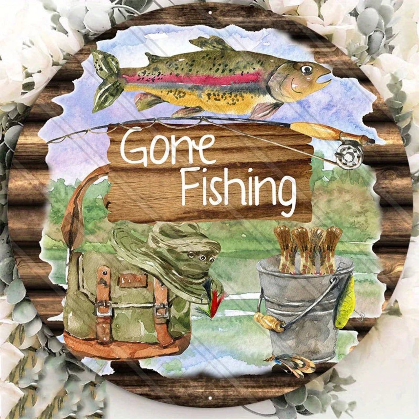 Rustic Aluminum Gone Fishing Sign, Durable Wall and Door Decor, Perfect for Home, Cafe, Garage, Attractive Fisherman Theme