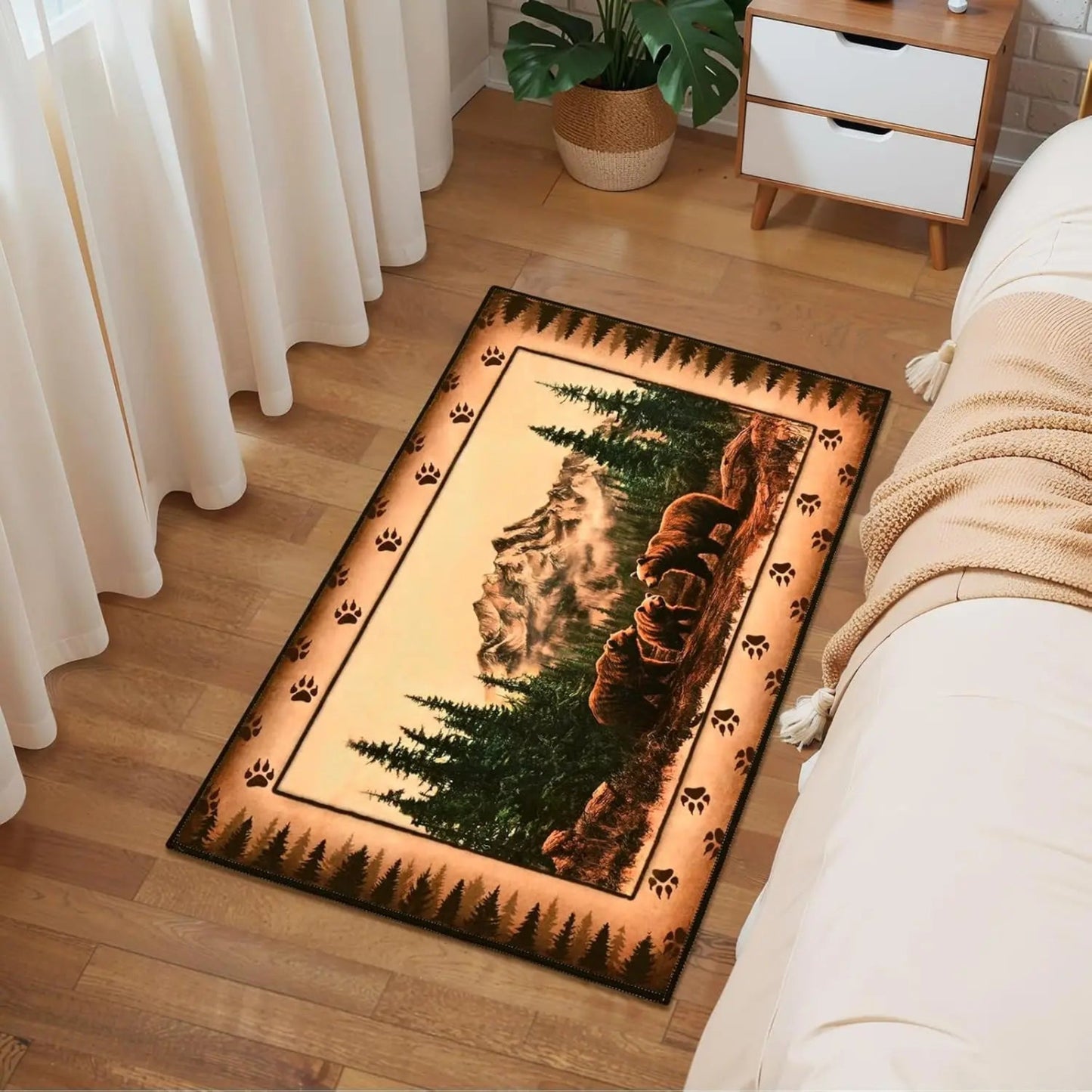 FRAMICS Farmhouse Area Rug 2x3, Rustic Cabin Lodge Deer Moose Bear Washable Rugs Non Slip, Country Wildlife Area Rug for Kitchen