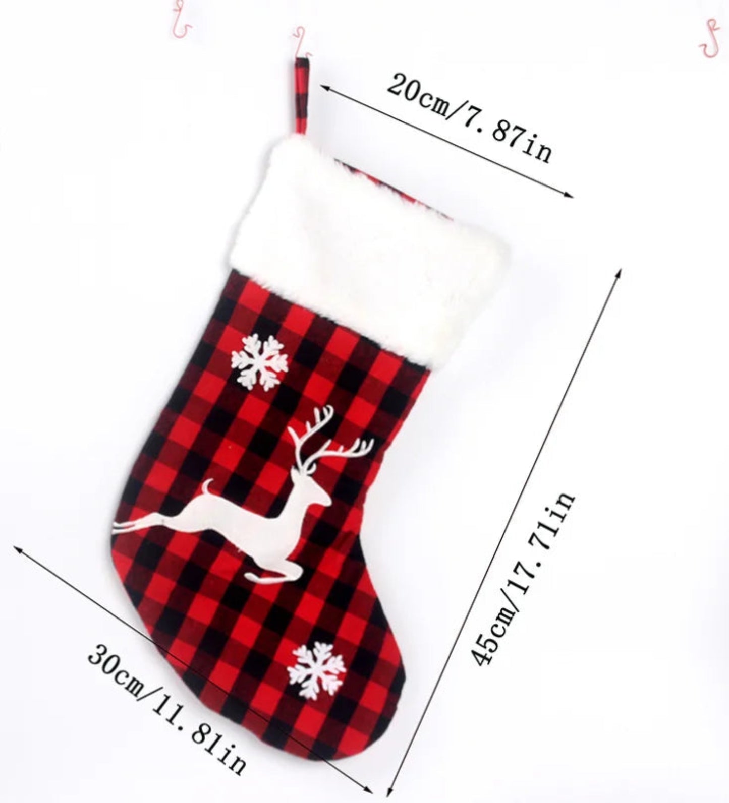 Christmas Stocking 17 Inch Large Buffalo Plaid, Faux Fur Cuff, Fireplace Hanging Sock, Perfect for Holiday Party Decorations