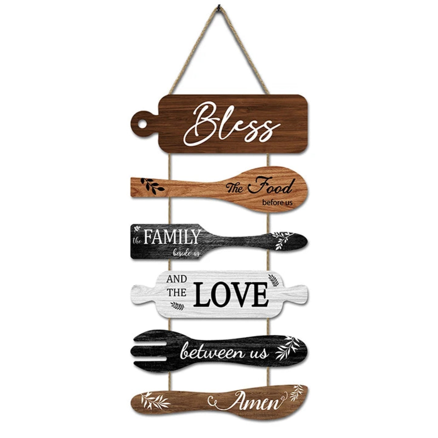 Bless The Food Before Us Farmhouse Wall Decor Collage Wall Art Wooden Rustic 6pcs Roped Sign Large Wall Hanging Sign