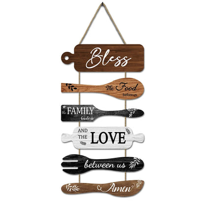 Bless The Food Before Us Farmhouse Wall Decor Collage Wall Art Wooden Rustic 6pcs Roped Sign Large Wall Hanging Sign