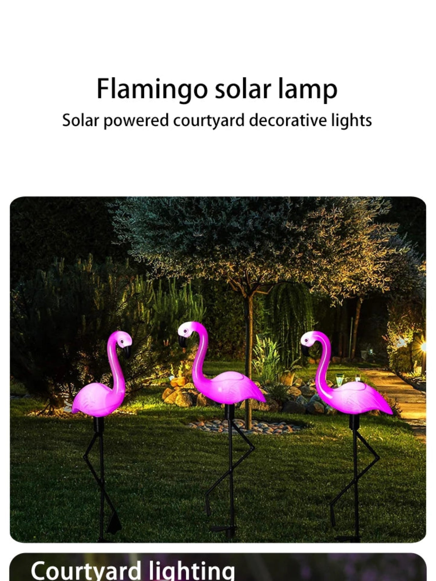 3PCS Solar Flamingo Ground Lamp Outdoor Patio Garden Decoration Led Simulation Decoration Lights